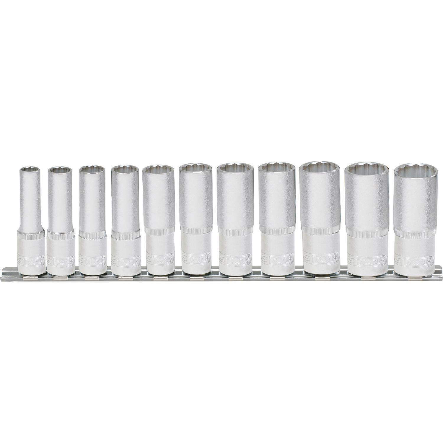 KS Tools, Steckschlüssel + Stecknuss, 3/8" 12-Kant-Stecknuss-Satz lang (19 mm, 8 mm, 10  mm, 14 mm, 18 mm, 11 mm, 12 mm,...