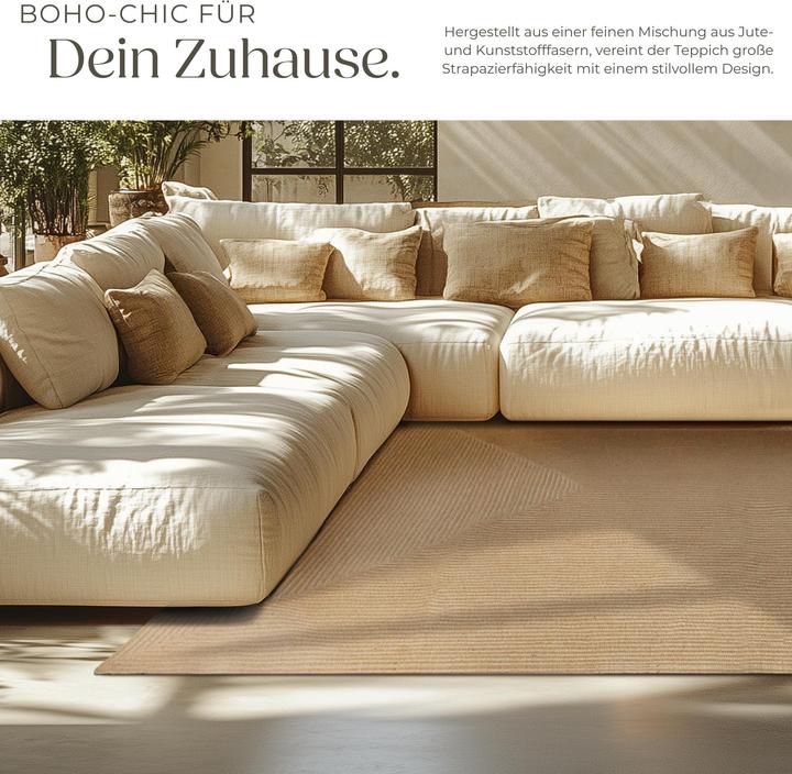 Image du produit tectake Tapis tressé Vibe en jute, style boho (290 x 200 x 0,5 cm)