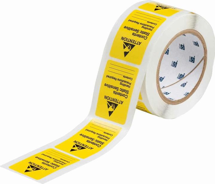 Brady B-122, SL-2, paper, black on yellow, 46.02 x 63.50 mm, labelling: ATTENTION - CONTENTS EMPF (4.60 cm)