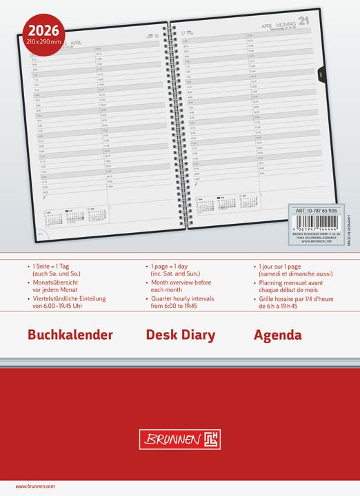 Actual product image BRUNNEN 1078765906 | Buchkalender Mod. 787 2026 | A4, Kunststoff, schwarz (A4, German)