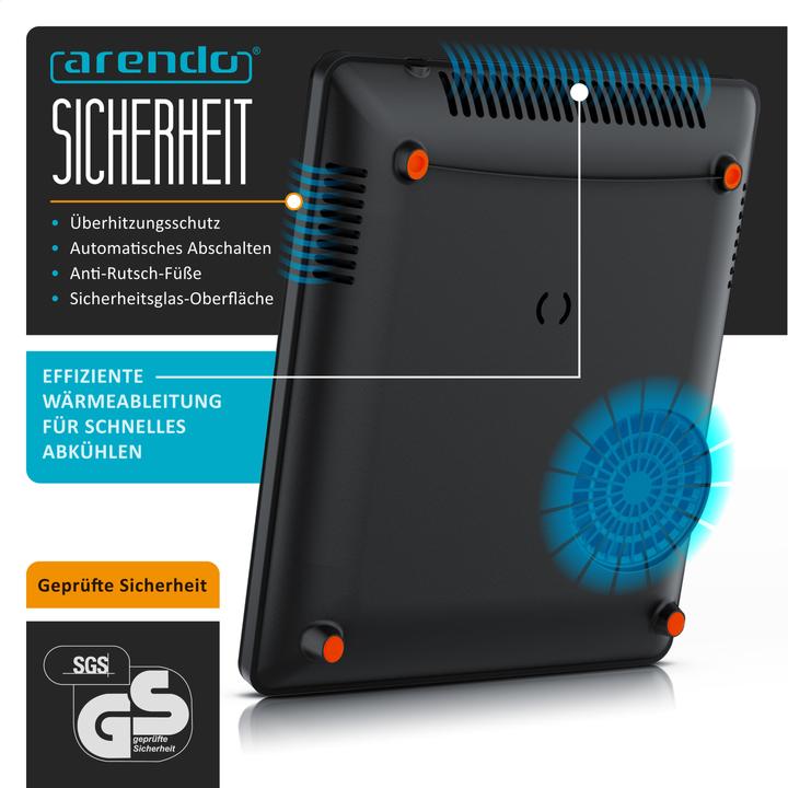 Produktbild Arendo Induktions-Kochfeld Einzelkochplatte, Mobile 2200W Induktionsplatte, Timer, Touch & Kindersicherung