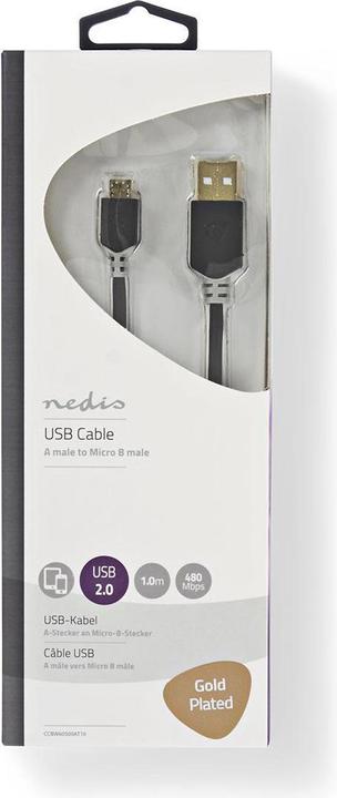Actual product image Nedis CCBW60500AT10 USB Cable 1 m USB 2.0 USB A Micro-USB B Anthracite (1 m, USB 2.0)
