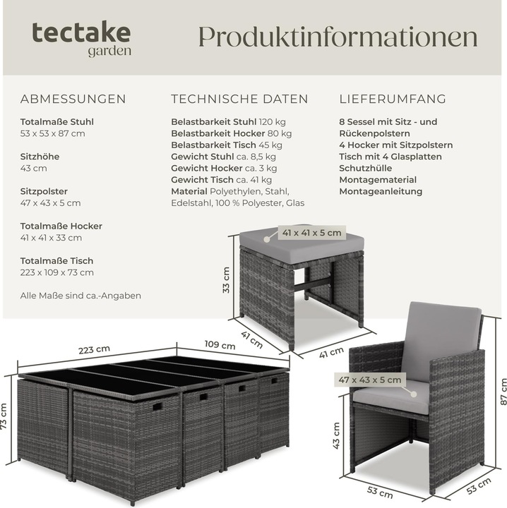 Actual product image tectake Rattan garden furniture set Palma 8+4+1 with protective cover
