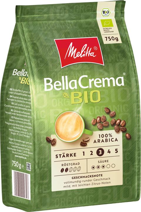 Melitta Café en grains Bella Crema Bio 750 g (750 g, Torréfaction moyenne)