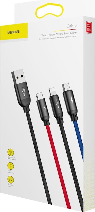 Productafbeelding Baseus Drie primaire kleuren 3-in-1 (1.20 m, USB 2.0)