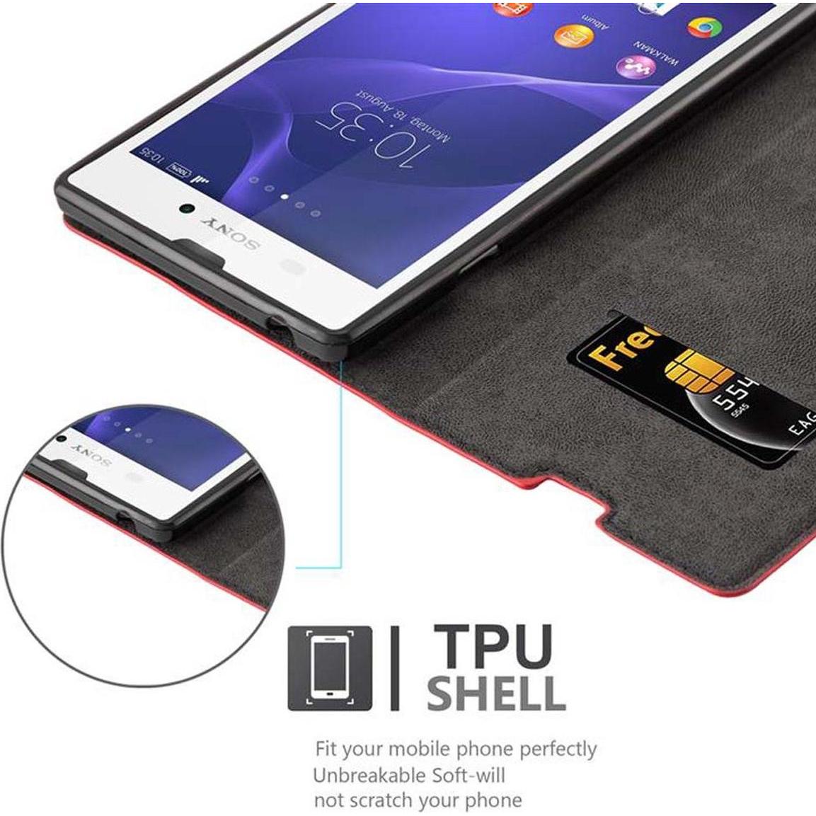 Thumbnail - Cadorabo Book Invisible Magnet Cover (Sony Xperia T3), Smartphone Hülle, Rot