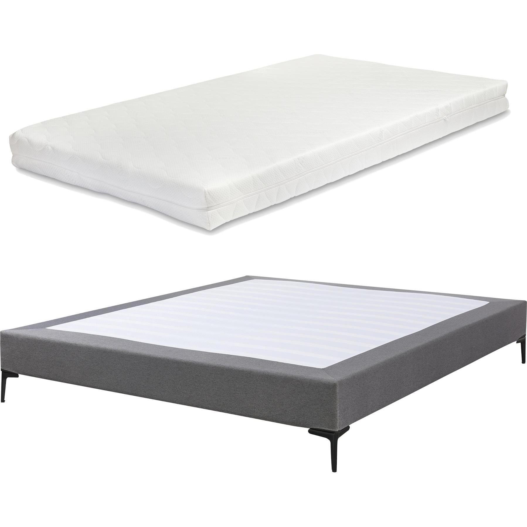En.Casa, Bett, Doppelbett Lilla mit Matratze Textil 140x200 cm Dunkelgrau (140 x 200 cm)