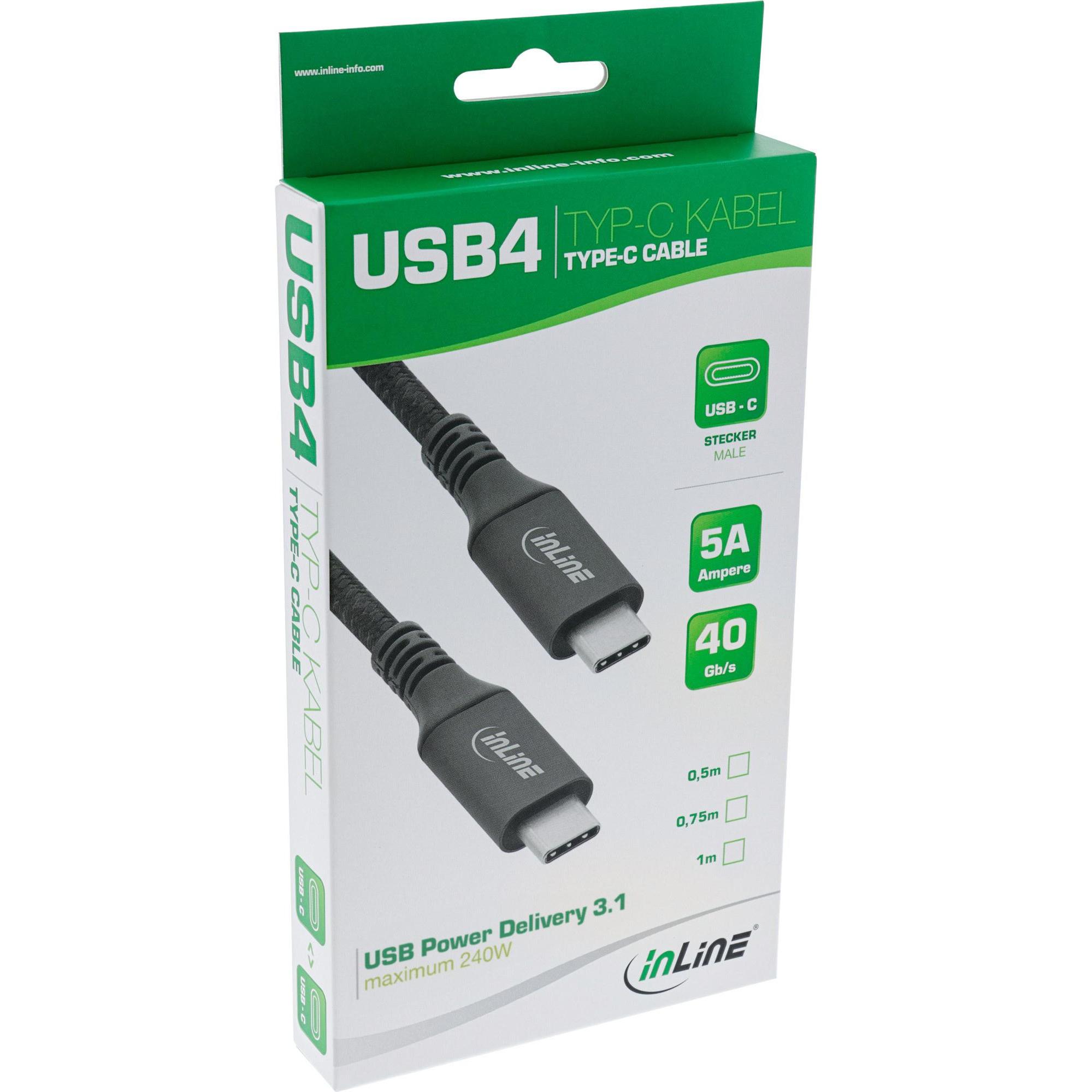 Thumbnail - InLine USB4 Kabel, USB-C Stecker/Stecker, 8K60Hz, schwarz, 2m (2 m, USB 4.0), USB Kabel