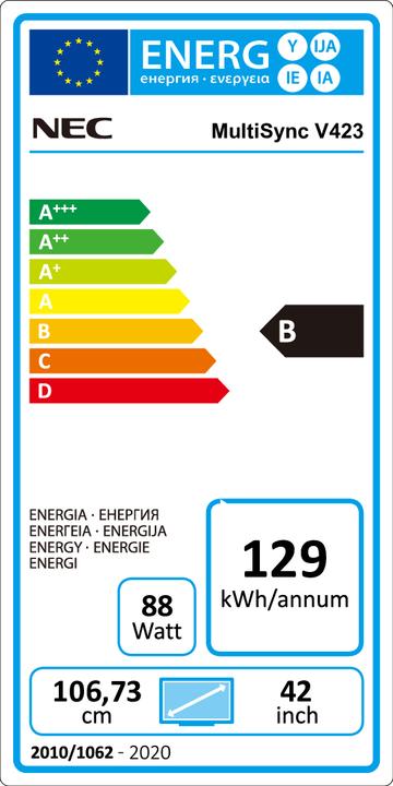 Energy Label NEC MultiSync V423 (1920 x 1080 pixels, 42")