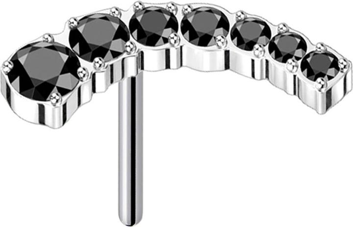 Immagine prodotto Star Piercing Threadless argento curvo sette cristalli discendenti nero (senza ottone, Titanio)