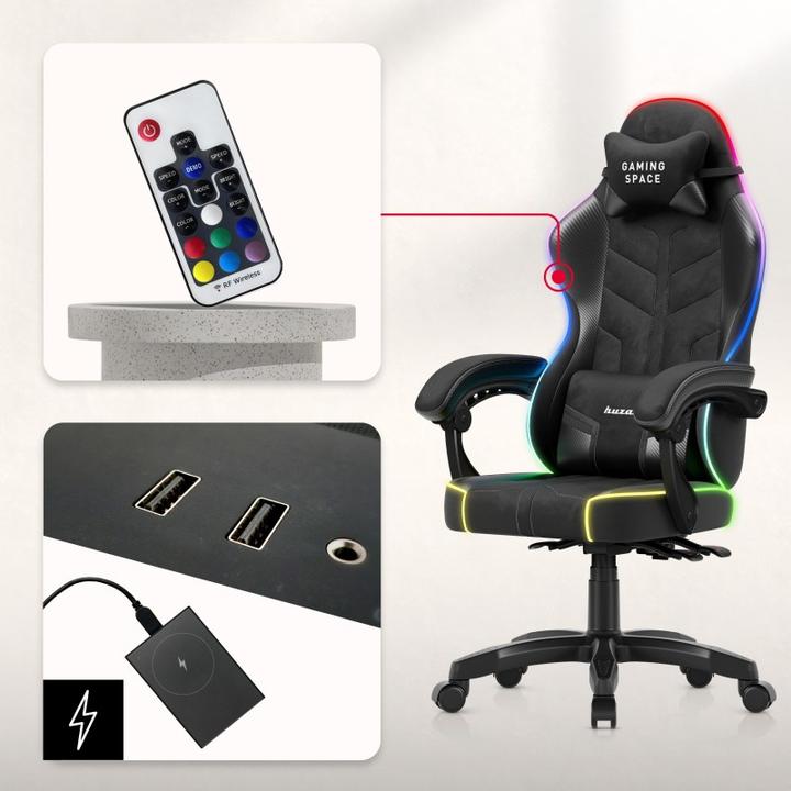 Produktbild Huzaro Force 2.7 RGB Schwarzer Velours-Gaming-Stuhl