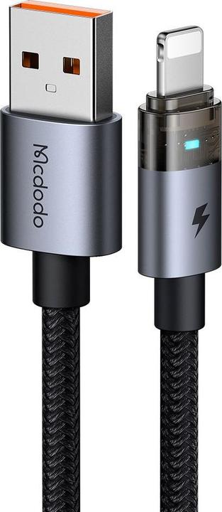 Actual product image Mcdodo - Lightning to USB-A, Transparent Cable with Charging Light, 1.2m, Black (1.20 m)