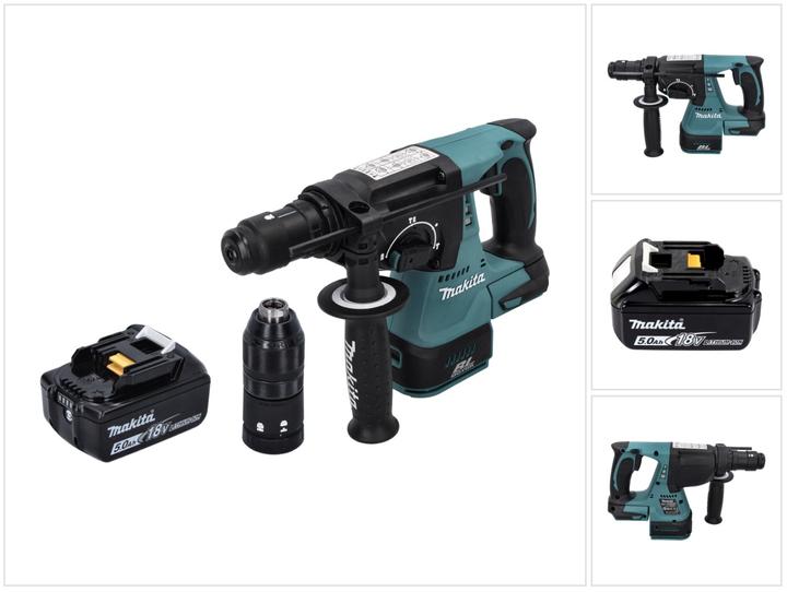 Makita DHR 243 T1 cordless hammer drill 18 V SDS plus Brushless + 1x battery 5.0 Ah - without charger (Rechargeable battery operated)
