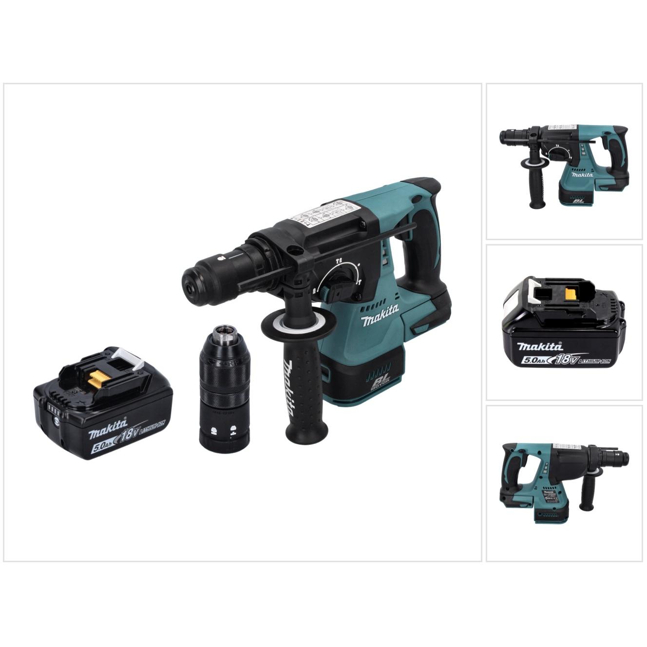 Makita, Trapano + Avvitatore a batteria, Trapano a percussione a batteria DHR 243 T1 18 V SDS plus Brushless + 1x batteria 5,0 Ah - senza