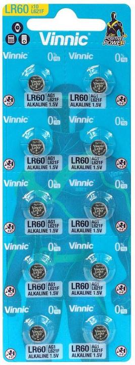 Actual product image Vinnic 10 Stück AG1 Alkaline-Einweg-Batterie Type G1, AG1, L621, LR60 (10 pcs., LR621., 22 mAh)