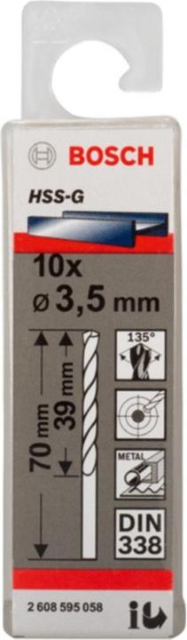 Produktbild Bosch Professional Zubehör PRO Metal HSS-G Spiralbohrer, 3,5 x 39 x 70 mm (3.5 mm)