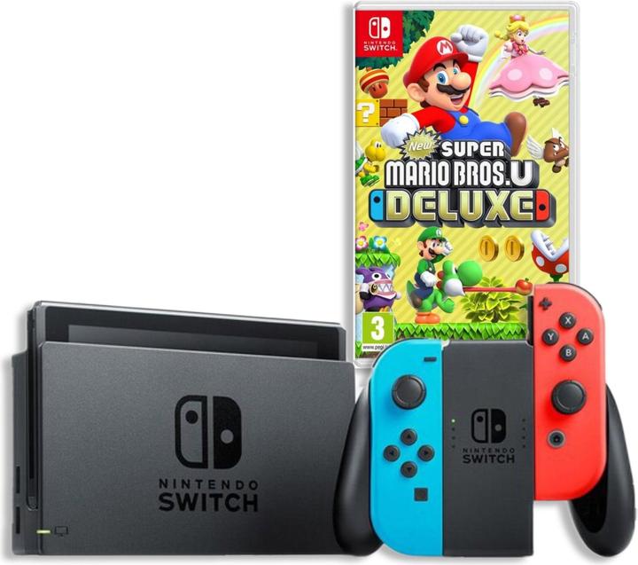 Image du produit Nintendo Switch Rouge/Bleu + Super Mario Bros. U Deluxe