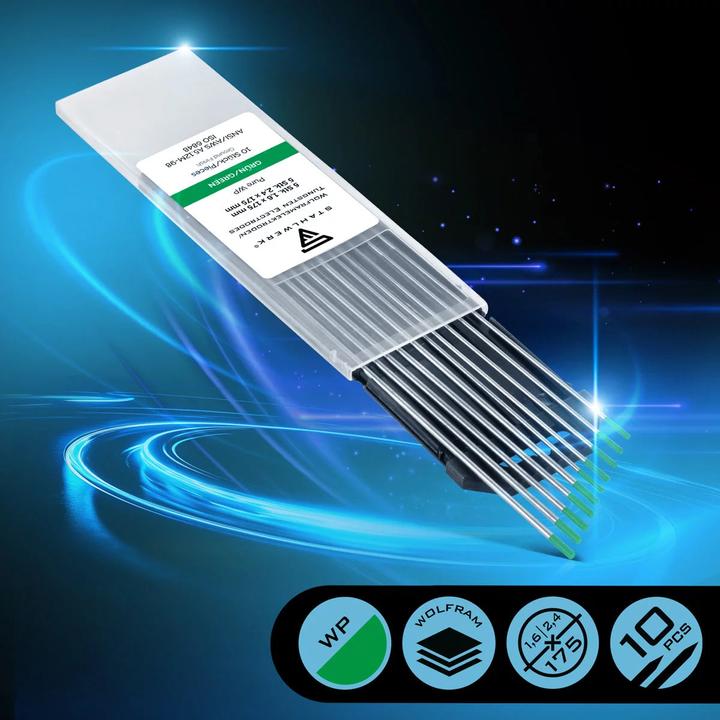 Actual product image Stahlwerk Tungsten electrodes WP Green Set 5 x 1.6 mm + 5 x 2.4 mm x 175 mm
