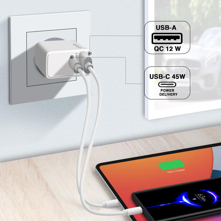 Produktbild 4smarts USB-Wandladegerät VoltPlug PD+QC 45W GaN Weiss (45 W, 2 Ports)