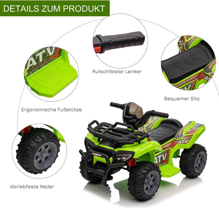 Produktbild Homcom Mini Elektro-Quad Kinder ATV für 18-36 Monate Kinder Metall PP-Kunststoff Grün 70x42x45cm (6 V)