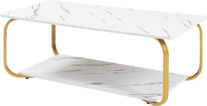 Produktbild En.Casa Couchtisch Kolta 120x60x43 cm Marmoroptik, Weiss/Gold