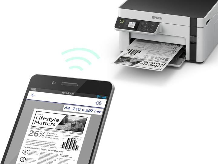 Produktbild Epson Multifunction compact printer EcoTank M2120 Mono, Inkjet, A4, Wi-Fi, White (Tintenpatrone, Schwarz-Weiss)