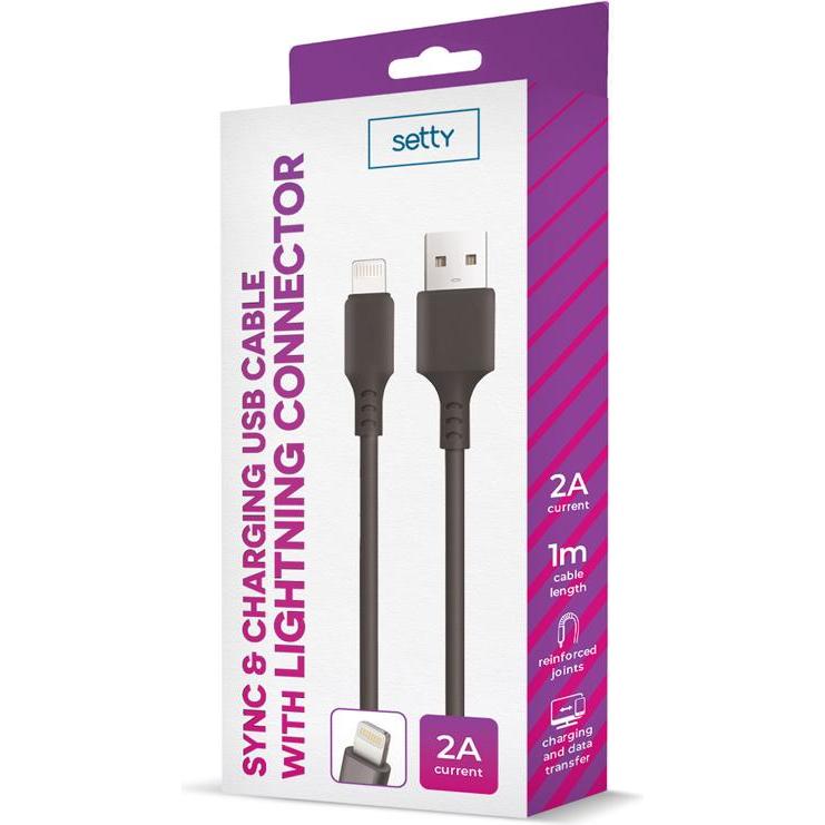 Thumbnail - Setty Kabel USB - Lightning 1,0 m 2A schwarz NEU (1 m, USB 3.0), USB Kabel