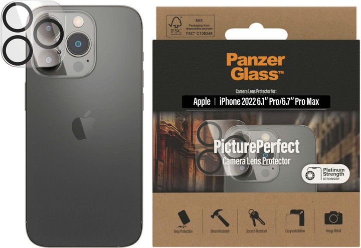 Productafbeelding PanzerGlass Camerabeveiliging iP 6,1/6,7 inch Pro 2022 (1 Stuk, Apple iPhone 14 Pro Max, Apple iPhone 14 Pro)