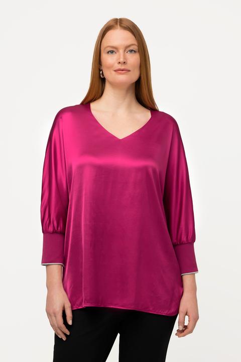 Produktbild Ulla Popken Bluse, Satin, V-Ausschnitt, 3/4-Fledermausärmel (50, 52)