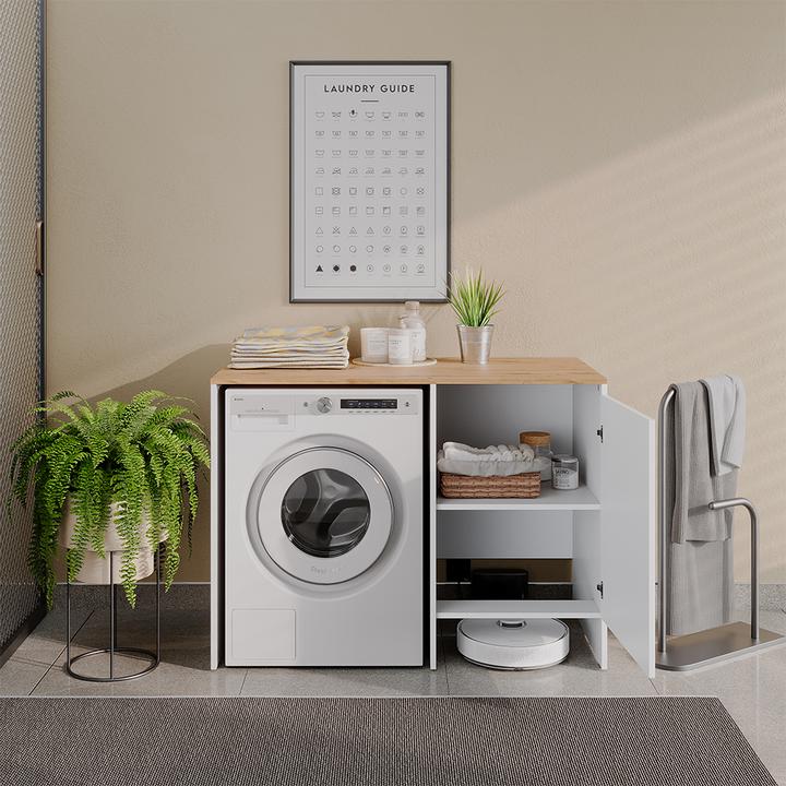 Actual product image Vicco Washing machine cabinet Viktor, White/Artisan oak, 119.6 x 88.2 cm with 1 door