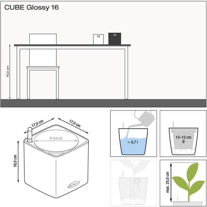 Actual product image Lechuza Cube Glossy 16 (16 cm)