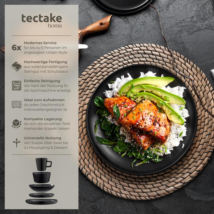 Produktbild tectake Geschirrset Una, aus Steingut, für 6 Personen (30 Stück)
