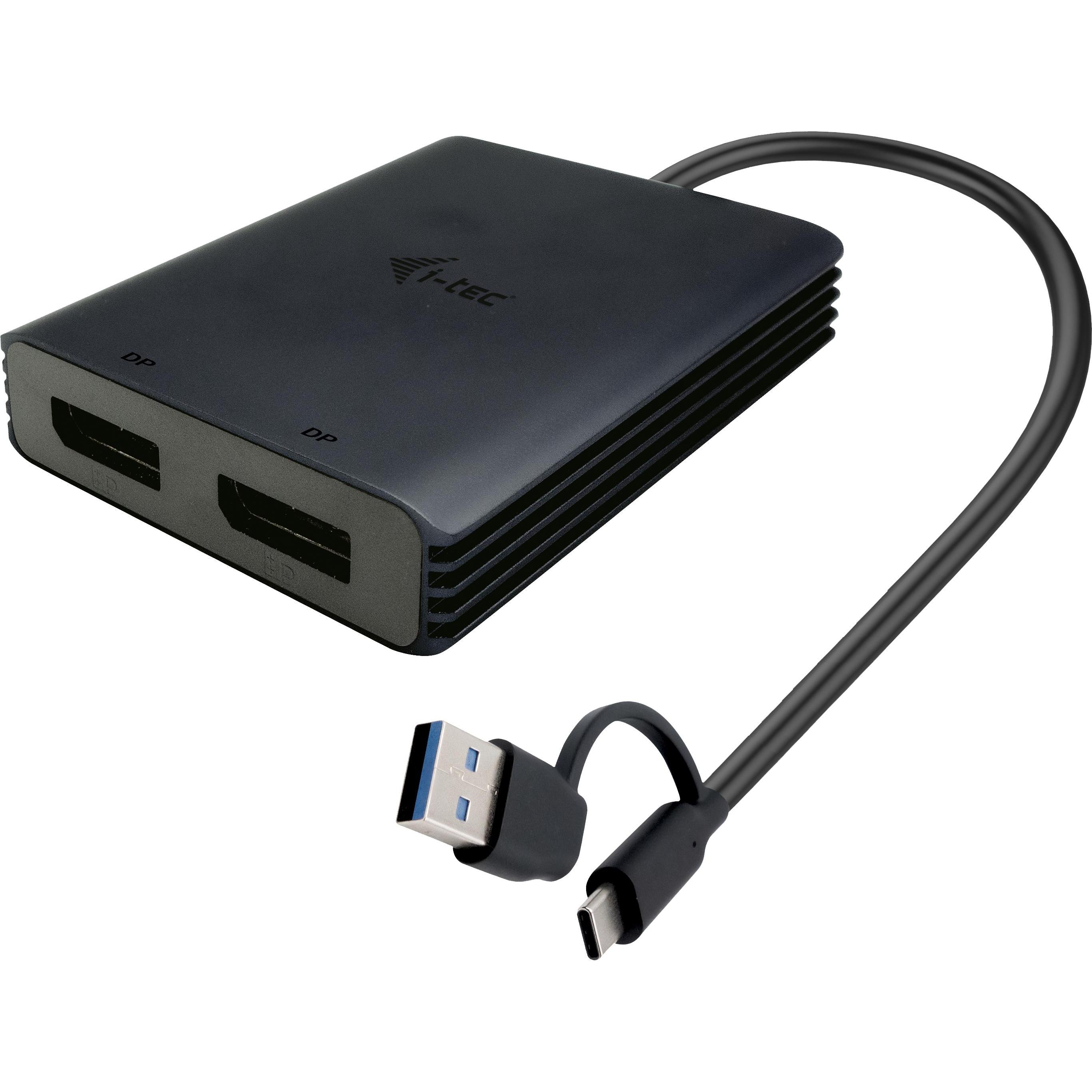i-tec USB-A/USB-C Dual 4K DP Video Adapter 2x 4K DP Display Adapter mit DisplayLink Chip 6950 (DP, 27 cm), Data + Video ...