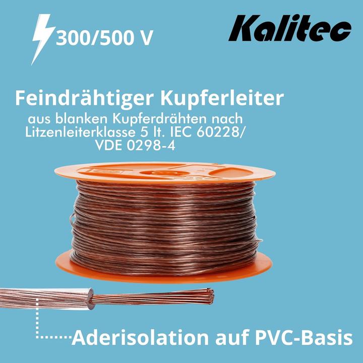 Produktbild Kalitec 10 Meter H05V-K (X05V-K) 0,5 mm² transparent Verdrahtungsleitung I Aderleitung flexibel PVC (10 m)