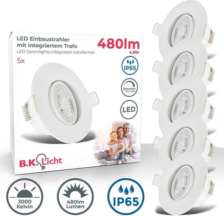 Image du produit B.K.Licht Lampes LED encastrées, set de 5, IP65, blanc, 5xPlaque LED/4,9W (480 lm)