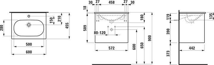Actual product image Laufen Lua complete set, washbasin incl. vanity unit, 600x515x440mm, H860083