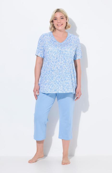 Immagine prodotto Ulla Popken Pigiama con fiori, scollo a V, mezze maniche e tasche (42, 44)
