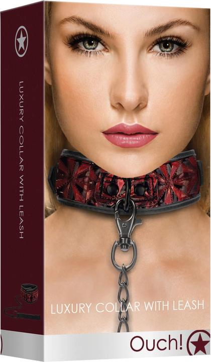 Produktbild Ouch! Luxury Collar with Leash - Burgundy