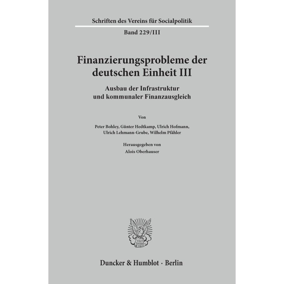 Thumbnail - Finanzierungsprobleme der deutschen Einheit III., Fachbücher von Alois Oberhauser