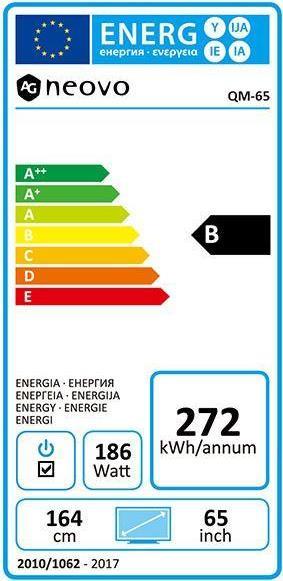 Energy Label AG neovo SQM-65 65IN 3840 X 2160 (UHD) (3840 x 2160 Pixels, 64.50")