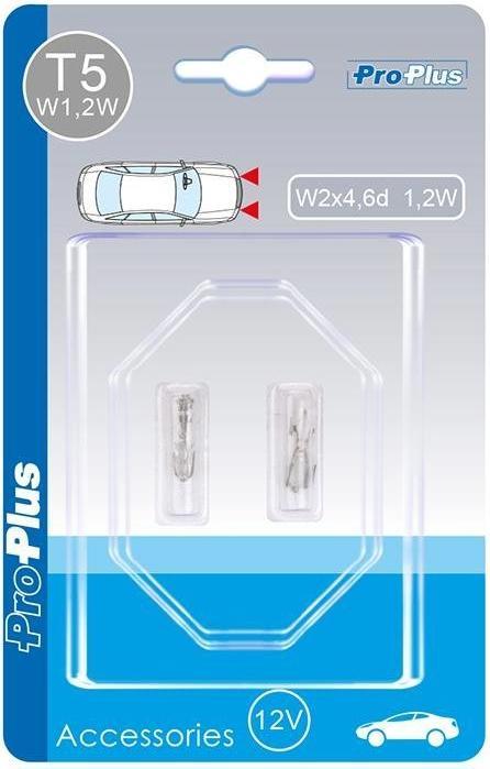 Image du produit ProPlus Lampe automobile 12V 1,2W T5 W2x4,6d 2 pièces sous blister