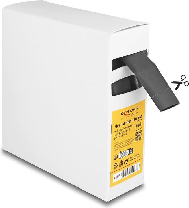 Image du produit Delock Gaine thermorétractable en boîte, avec adhésif interne, taux de rétrécissement 4:1, 5 m x 16 mm noir (1 x)
