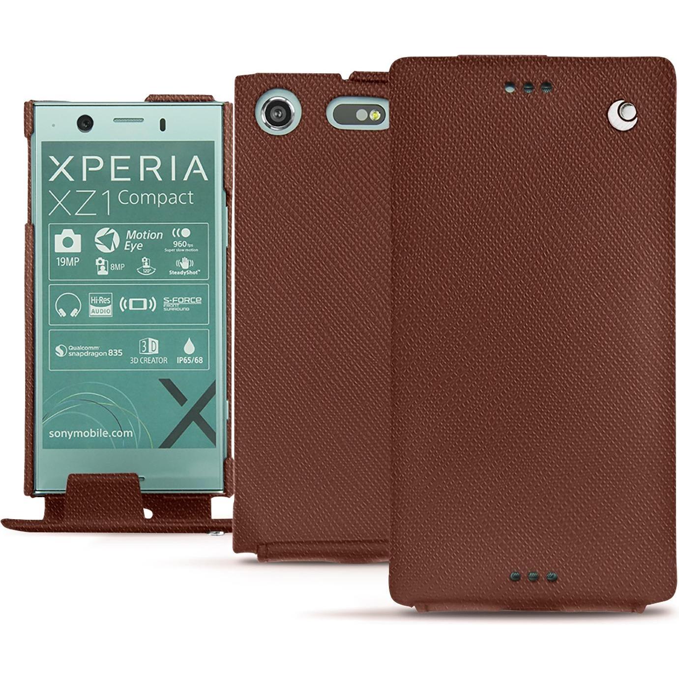 Noreve Lederschutzhülle vertikal (Sony Xperia XZ1 Compact), Smartphone Hülle, Braun