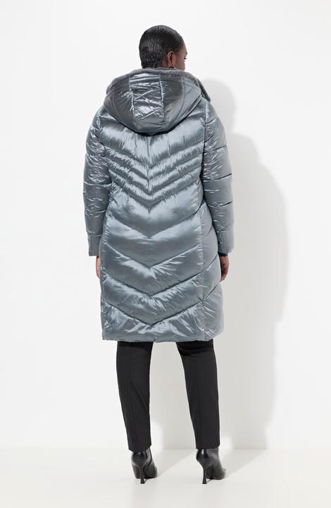 Immagine prodotto Ulla Popken Cappotto trapuntato con effetto metallizzato, pelliccia sintetica e zip a doppio cursore (46, 48)