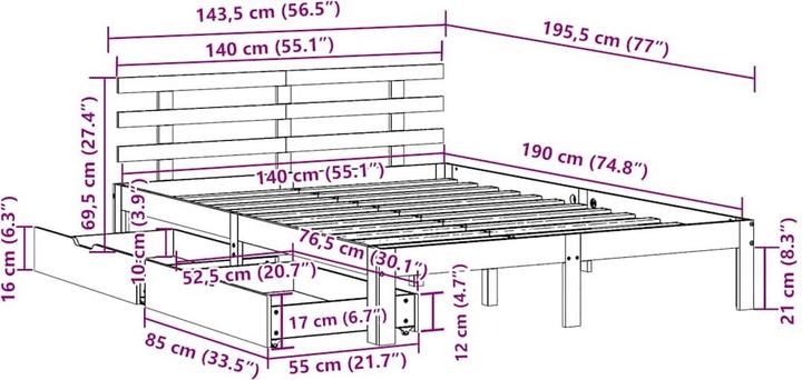 Image du produit vidaXL Bettrahmen (140 x 190 cm)