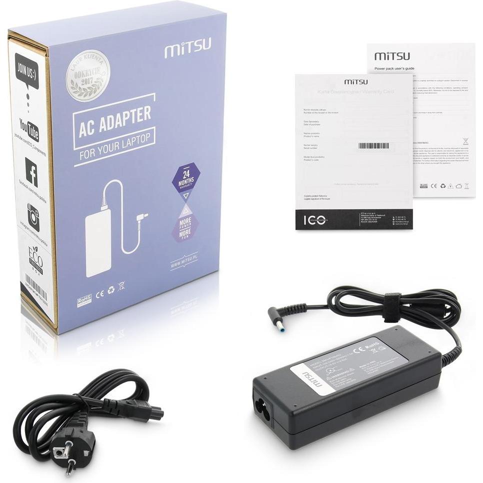 Mitsu notebook charger 19.5v 4.62a 4.5x3.0 pin - hp (90 W), Notebook Netzteil, Schwarz
