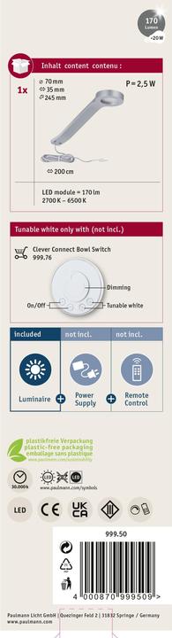 Immagine prodotto Paulmann Apparecchio per mobili Clever Connect MIKE, cromo opaco (195 lm)