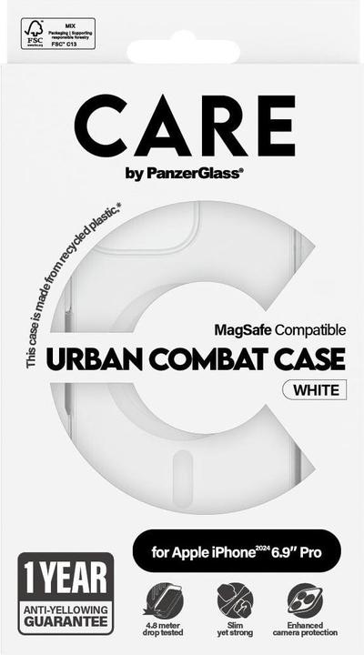 Actual product image PanzerGlass CARE by ® Flagship Case Transparent Urban Combat w. White MagSafe iPhone '24 6.9" Pro (Apple iPhone 16 Pro Max)