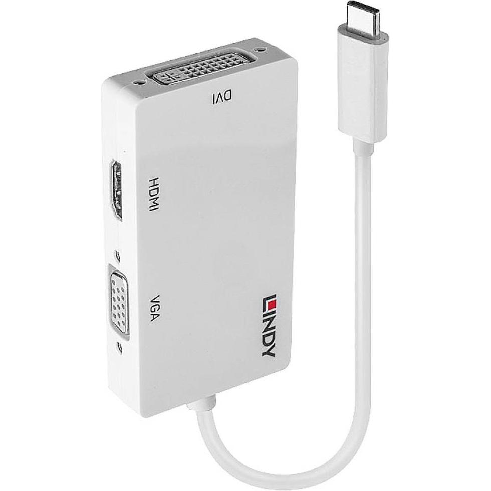 Lindy USB 3.1 Typ C zu (HDMI, VGA, DVI, 8.50 cm), Data + Video Adapter, Weiss