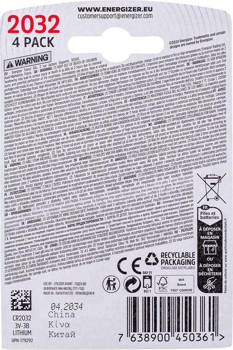 Actual product image Energizer Lithium (4 pcs., CR2032, 235 mAh)